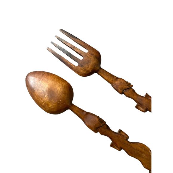 Vintage Polynesian Large wooden Spoon And Fork Wall Art - Picture 5 of 9